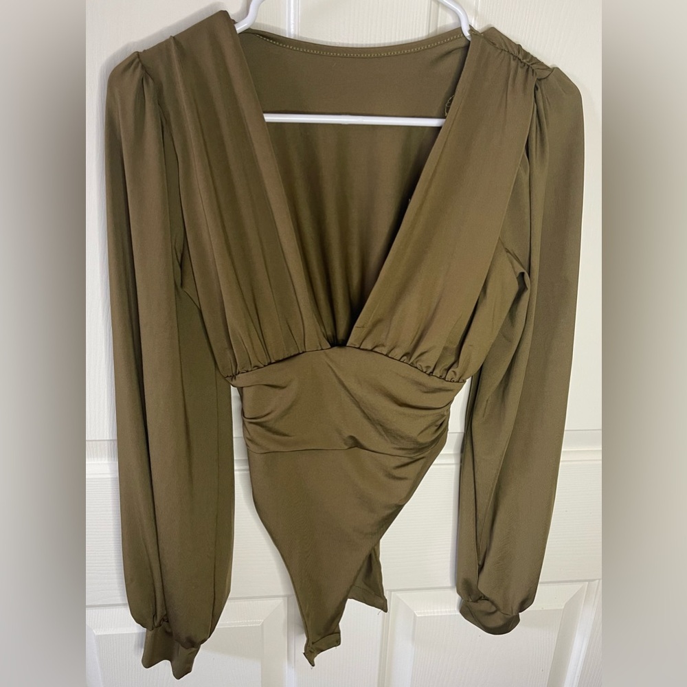 Deep V Olive Bodysuit
